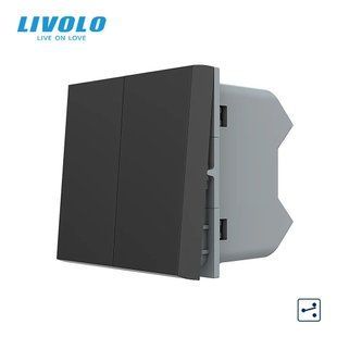 2-клавішний прохідний вимикач LIVOLO, чорний, модуль без рамки (VL-FCMKS-1BP) 720100315 фото