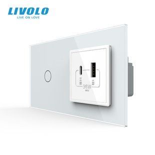 Розумний сенсорний (дотиковий) вимикач LIVOLO з розеткою USB-A + USB-C 36Вт білий скляна рамка VL-C7FC1Z2/FCUA18W.UC18W-4WP фото