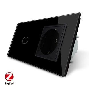 Розумний сенсорний ZigBee вимикач 1 сенсор 1 розетка Livolo чорний скло (VL-C701Z/C7C1EU-12) VL-C701Z/C7C1EU-15 фото