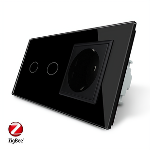 Розумний сенсорний ZigBee вимикач 2 сенсора 1 розетка Livolo чорний скло (VL-C702Z/C7C1EU-12) VL-C702Z/C7C1EU-15 фото