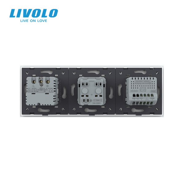 Прохідний сенсорний димер LIVOLO з розеткою та розеткою з USB Type-C 18Вт, білий, скло, 16A 230V, заземлення VL-C7FC1SD/FCTC16A/FCTF16A.UC18W-6WP фото