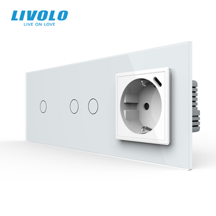 Сенсорний димер LIVOLO 3 сенсори (1-2) з розеткою з USB Type-C 18Вт, 16A 230V, заземлення, білий скло VL-C7FC1D/FC2D/FCTF16A.UC18W-6WP фото