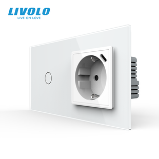 Розумний сенсорний вимикач LIVOLO з розеткою та USB Type-C 18Вт, білий, скло, дотиковий, із заземленням, VL-C7FC1Z2/FCTF16A.UC18W-4WP фото