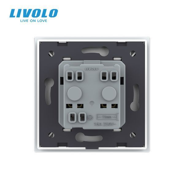 Електрична розетка з заземленням LIVOLO, біла, скляна рамка, шторки, 250В 16А (VL-C7C1EU-11) VL-C7FCTC16A-2WP фото