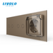 Прохідний сенсорний вимикач 4 сенсори (2-2) з розеткою з кришкою IP44, заземлення, шторки, LIVOLO золото скло VL-C7FC2S/FC2S/FCTC16A/XW001-6WP фото