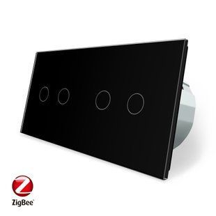 Розумний сенсорний ZigBee вимикач 4 сенсора (2-2) Livolo чорний скло (VL-C702Z/C702Z-12) VL-C702Z/C702Z-15 фото