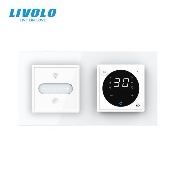 Розумний терморегулятор для теплої підлоги + сенсорний димер LIVOLO, програмований, білий, скляна рамка VL-C7FC1DZ2/FCQ1Z2-4WP фото