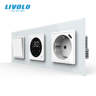 Терморегулятор для теплої підлоги + перехресний 2-вимикач + USB Type-C 18Вт LIVOLO, білий скляний VL-C7FCMM10A1/FCQ1/FCTF16A.UC18W-6WP фото