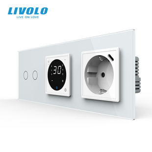 Розумний терморегулятор + подвійний вимикач + USB Type-C 18Вт LIVOLO, білий скляний VL-C7FC2Z2/FCQ1Z2/FCTF16A.UC18W-6WP фото