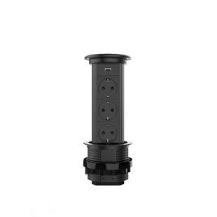 Висувна розетка з трьох розеток та USB Livolo чорний (VL-SHS021-FCTC-B) VL-SHS021-FCTC-B фото