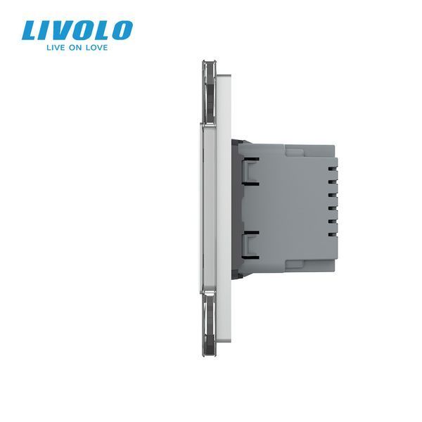 Розетка-світильник LIVOLO для сходів і коридору, 2700K, 230В, 0.35Вт, сіра, скляна рамка VL-C7FCTC16A/FCL1-4WP фото