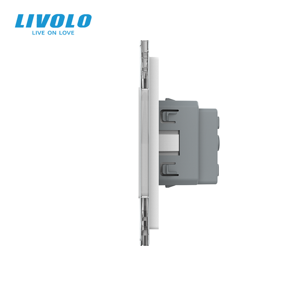 Сенсорний вимикач 2 сенсора (1-1) 2 розетки Livolo білий скло (VL-C701/C701/C7C2EU-11) VL-C701/C701/C7C2EU-11 фото