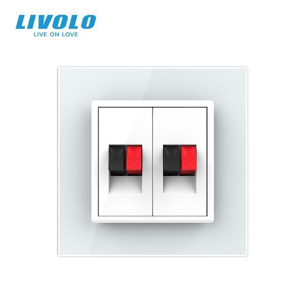 Hi-Fi аудіо розетка LIVOLO для колонок і підсилювачів, біла скляна рамка, настінна, дизайнерська VL-C7FCSD/FCSD-2WP фото