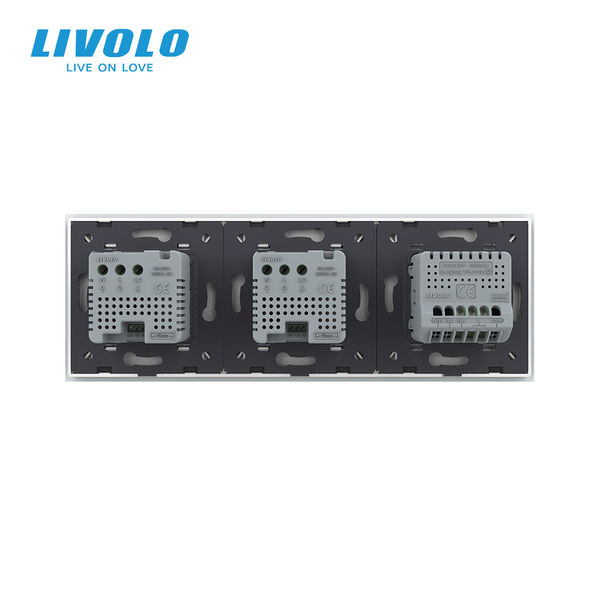 Подвійний терморегулятор + сенсорний димер LIVOLO, білий скляний, 16A 230V VL-C7FC1D/FCQ1/FCQ1-6WP фото