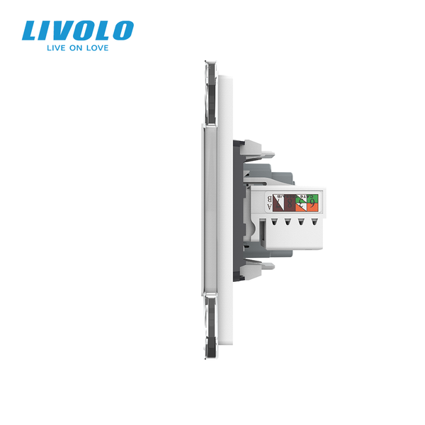 Розетка п&rsquo;ятимісна з HDMI і Інтернет RJ-45, LIVOLO біла, настінна, скляна рамка VL-C7FCTC16A/FCHD/FCCP-10WP фото